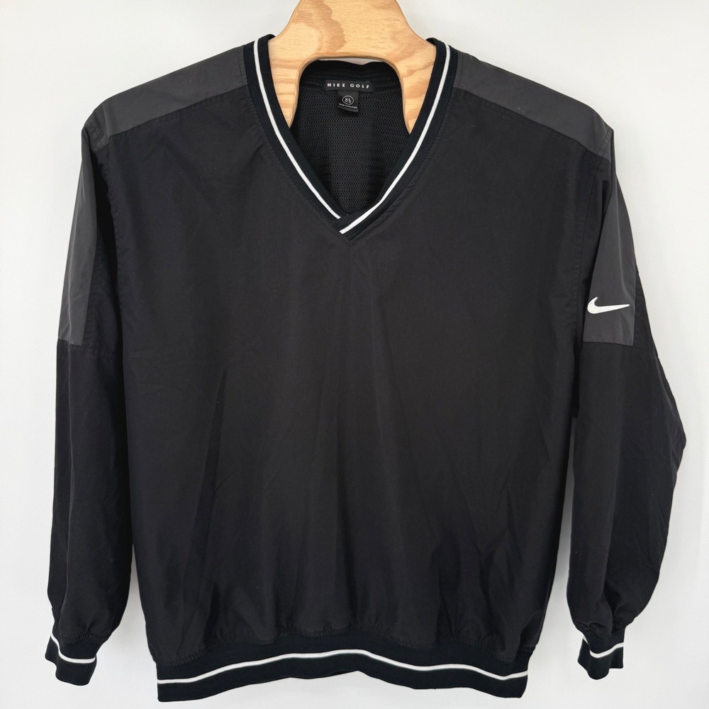 Nike Golf Windshirt Men XL Black Charcoal V-Neck Pullover Windbreaker F7 SDN